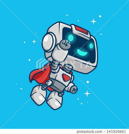 Vector illustration of super hero cute robot cartoon Vector illustration of super hero cute robot cartoon 141920661