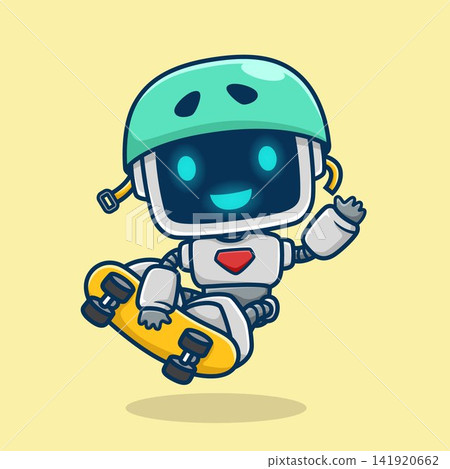 Vector illustration of cute robot cartoon skateboarding Vector illustration of cute robot cartoon skateboarding 141920662