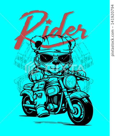 Biker bear riding motorcycle on piston background. Contour art vector illustration Biker bear riding motorcycle on piston background. Contour art vector illustration 141920794
