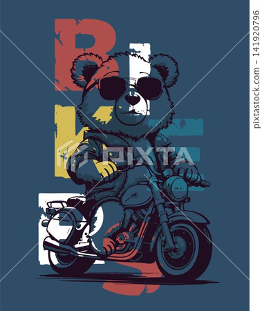 Biker bear with sunglasses riding motorcycle. Contour art vector illustration Biker bear with sunglasses riding motorcycle. Contour art vector illustration 141920796