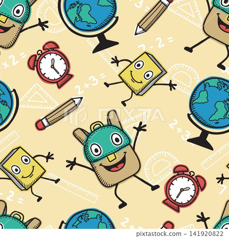 Seamless pattern vector of school supplies cartoon element in hand drawing style Seamless pattern vector of school supplies cartoon element in hand drawing style 141920822