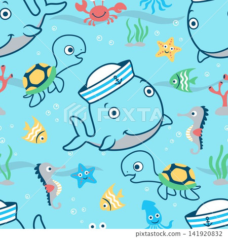 Seamless pattern vector of marine animals cartoon Seamless pattern vector of marine animals cartoon 141920832