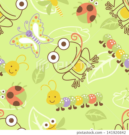 Seamless pattern vector of funny bugs cartoon with frog Seamless pattern vector of funny bugs cartoon with frog 141920842