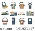 Audiobook Icon Set with Books, Headphones and Mobile Elements 141921117