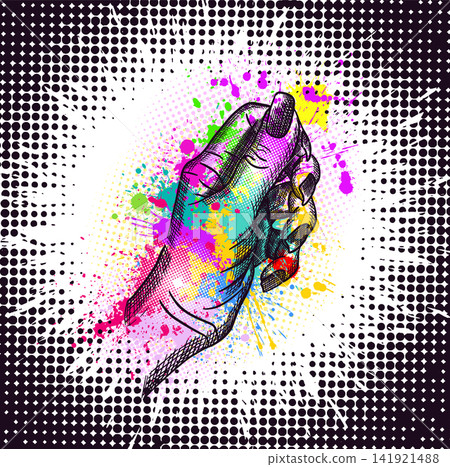 hand with blots. Happy holi. Vector illustration hand with blots. Happy holi. Vector illustration 141921488