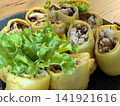 crepes with chicken and mushrooms homemade stuffed pancakes rustic dish  141921616