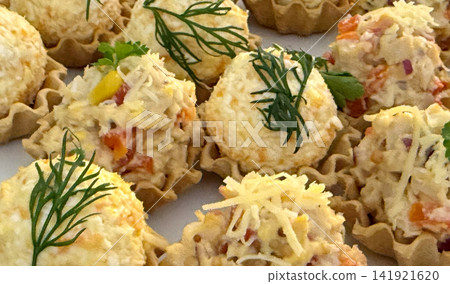 small basket servings of dill and grated cheese salad rustic food presentation small basket servings of dill and grated cheese salad rustic food presentation 141921620