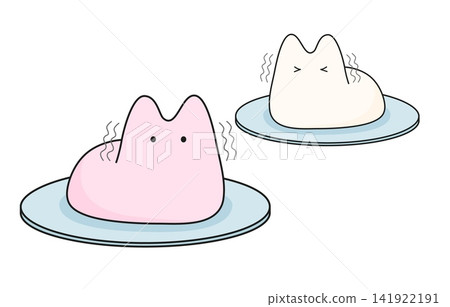 Cute illustration of a jiggly cat dessert, a trendy Korean pudding in pink and white. Wobble jelly mousse treats are perfect for food lovers and cafe branding Cute illustration of a jiggly cat dessert, a trendy Korean pudding in pink and white. Wobble jelly mousse treats are perfect for food lovers and cafe branding 141922191
