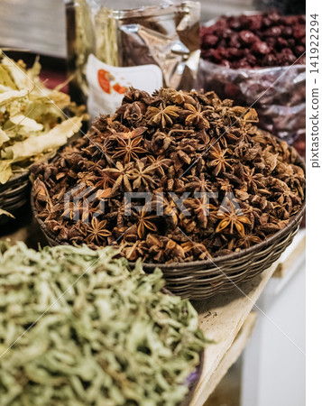 Spices in Baku market - Azerbaijan: seeds and other plant substance primarily used for flavoring or coloring food Spices in Baku market - Azerbaijan: seeds and other plant substance primarily used for flavoring or coloring food 141922294