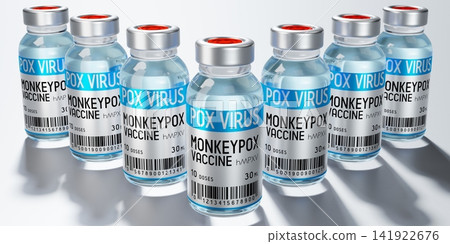 Monkeypox vaccine ampoules - 3D illustration Monkeypox vaccine ampoules - 3D illustration 141922676