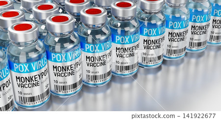 Monkeypox vaccine ampoules - 3D illustration Monkeypox vaccine ampoules - 3D illustration 141922677