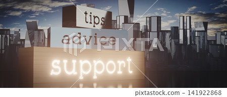 Tips, advice, support - block shapes and skyscrapers - 3D illustration Tips, advice, support - block shapes and skyscrapers - 3D illustration 141922868