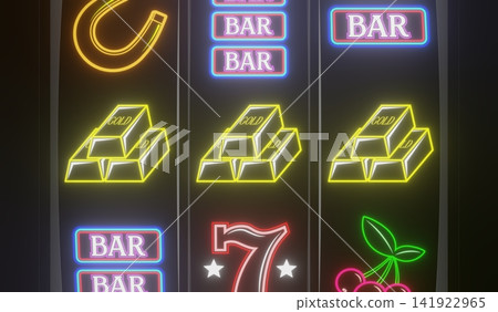Casino Slots Machine Showing Gold, Jackpot - 3d illustration Casino Slots Machine Showing Gold, Jackpot - 3d illustration 141922965