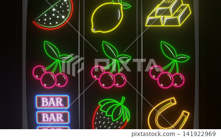 Casino Slots Machine Showing Cherries, Jackpot - 3d illustration Casino Slots Machine Showing Cherries, Jackpot - 3d illustration 141922969