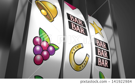 Three Wheels Casino Slots Machine with Random Items - 3d illustration Three Wheels Casino Slots Machine with Random Items - 3d illustration 141922984