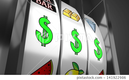 Casino Slots Machine Showing Dollars, Jackpot - 3d illustration 141922986
