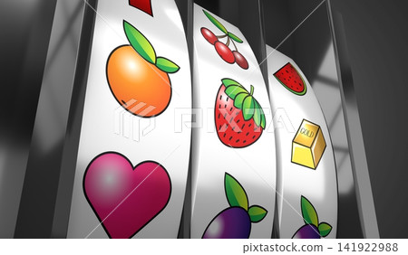 Three Wheels Casino Slots Machine with Random Items - 3d illustration Three Wheels Casino Slots Machine with Random Items - 3d illustration 141922988