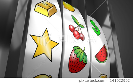 Three Wheels Casino Slots Machine with Random Items - 3d illustration Three Wheels Casino Slots Machine with Random Items - 3d illustration 141922992