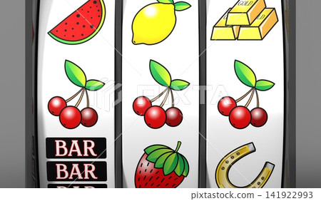 Casino Slots Machine Showing Cherries, Jackpot - 3d illustration Casino Slots Machine Showing Cherries, Jackpot - 3d illustration 141922993