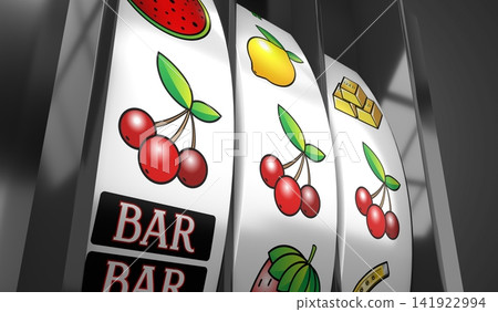 Casino Slots Machine Showing Cherries, Jackpot - 3d illustration Casino Slots Machine Showing Cherries, Jackpot - 3d illustration 141922994