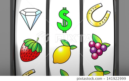 Three Wheels Casino Slots Machine with Random Items - 3d illustration Three Wheels Casino Slots Machine with Random Items - 3d illustration 141922999