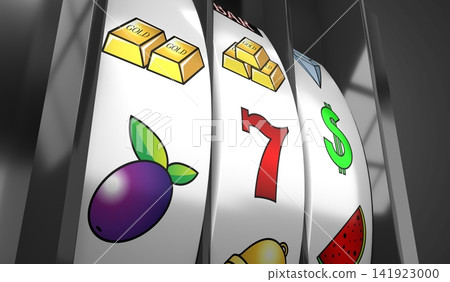 Three Wheels Casino Slots Machine with Random Items - 3d illustration 141923000
