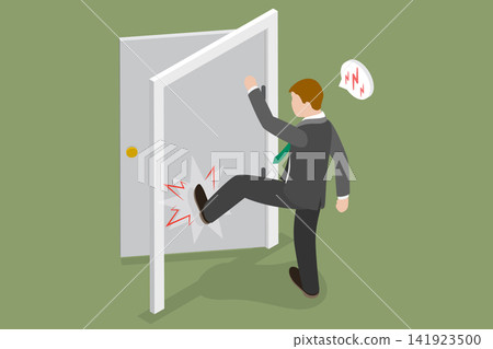 3D Isometric Flat Vector Illustration of Foot Door Kicking, Businessman Violates Office Ethics 3D Isometric Flat Vector Illustration of Foot Door Kicking, Businessman Violates Office Ethics 141923500
