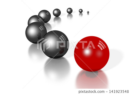 Red and grey spheres - following concept - 3D illustration Red and grey spheres - following concept - 3D illustration 141923548