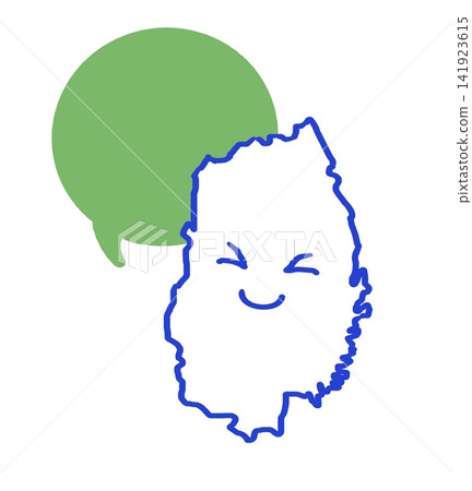 可愛的手繪插圖，描繪了岩手縣，配有笑臉和對話框。 141923615