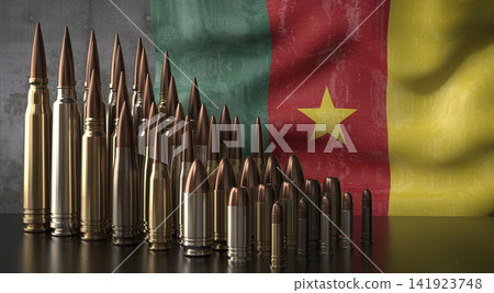 Cameroon - various projectiles and national flag - 3D illustration Cameroon - various projectiles and national flag - 3D illustration 141923748