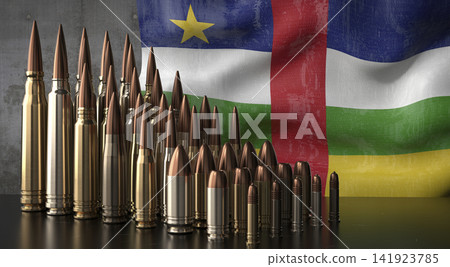 Central African Republic - various projectiles and national flag - 3D illustration Central African Republic - various projectiles and national flag - 3D illustration 141923785