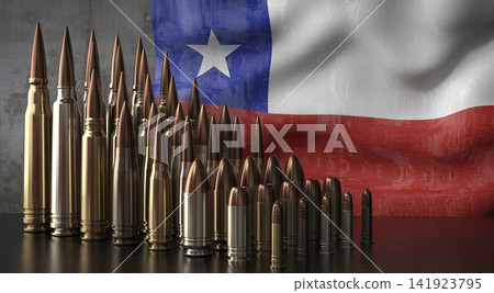 Chile - various projectiles and national flag - 3D illustration Chile - various projectiles and national flag - 3D illustration 141923795