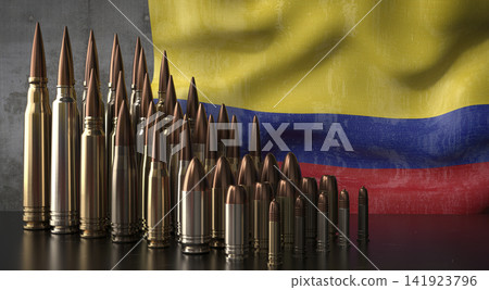 Colombia - various projectiles and national flag - 3D illustration 141923796