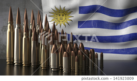 Uruguay - various projectiles and national flag - 3D illustration Uruguay - various projectiles and national flag - 3D illustration 141923809