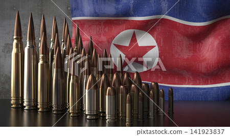 North Korea - various projectiles and national flag - 3D illustration North Korea - various projectiles and national flag - 3D illustration 141923837