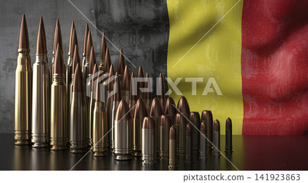 Belgium - various projectiles and national flag - 3D illustration Belgium - various projectiles and national flag - 3D illustration 141923863
