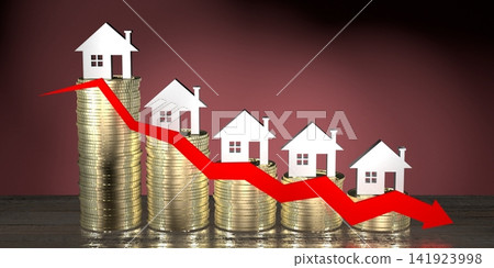 House shape, downwards chart - 3D rendering House shape, downwards chart - 3D rendering 141923998