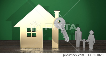 House shape, family - real estate/ insurance concept - 3D rendering House shape, family - real estate/ insurance concept - 3D rendering 141924029