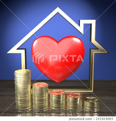 House shape, heart, money - real estate concept - 3D rendering House shape, heart, money - real estate concept - 3D rendering 141924065