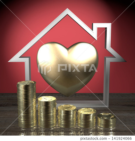 House shape, heart, money - real estate concept - 3D rendering House shape, heart, money - real estate concept - 3D rendering 141924066