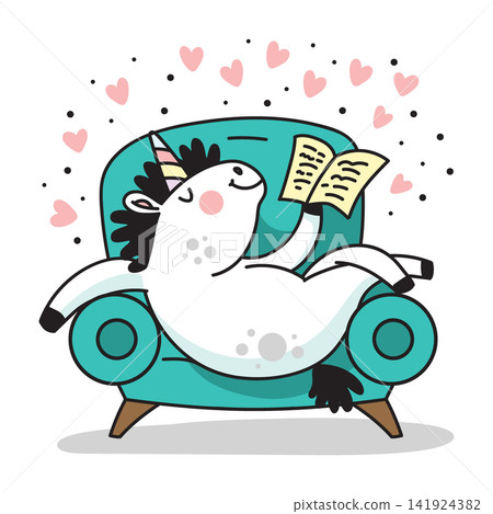 Cute unicorn lying on the couch colored vector illustration Cute unicorn lying on the couch colored vector illustration 141924382