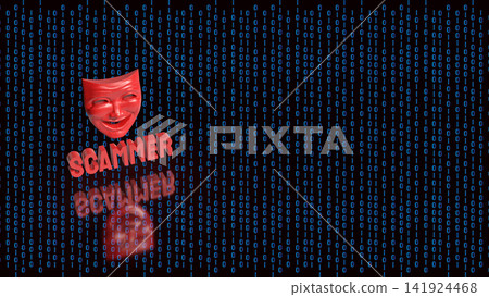 Digital Scammer Mask Hidden Inside Binary Code 3d render. Digital Scammer Mask Hidden Inside Binary Code 3d render. 141924468