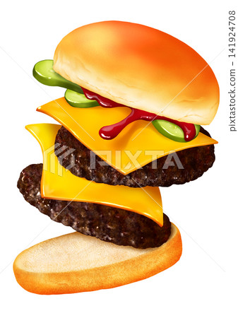 A double cheeseburger with a dynamic feel, just before the fillings spill out. A double cheeseburger with a dynamic feel, just before the fillings spill out. 141924708