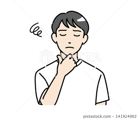 一幅插圖,描繪了一位身著便服的年輕男子,他低著頭,神情憂慮。 一幅插圖,描繪了一位身著便服的年輕男子,他低著頭,神情憂慮。 141924902