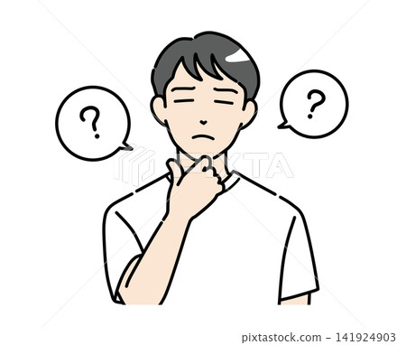 一幅插圖,描繪了一位身著便服的年輕男子,他閉著眼睛,陷入沉思。 一幅插圖,描繪了一位身著便服的年輕男子,他閉著眼睛,陷入沉思。 141924903