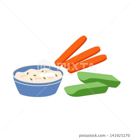 carrot stick, cucumber stick with creamy dip in bowl, healthy food carrot stick, cucumber stick with creamy dip in bowl, healthy food 141925270