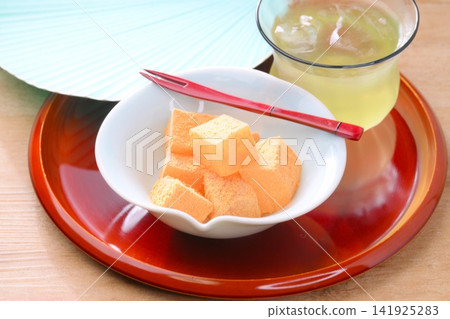 Summer Japanese sweets, chilled desserts, cold warabi mochi. 141925283