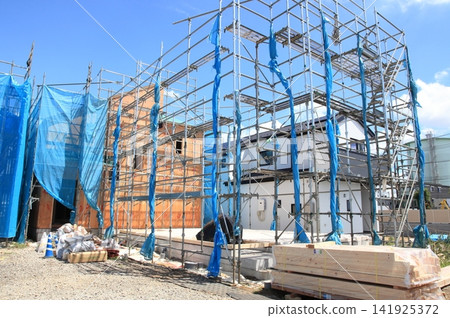 Wooden construction site, detached house Wooden construction site, detached house 141925372
