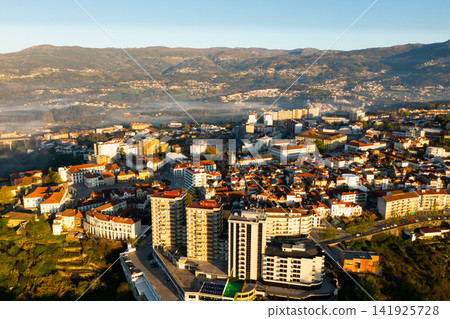 Aerial view of Portuguese city of Vila Real on mountain plateau Aerial view of Portuguese city of Vila Real on mountain plateau 141925728