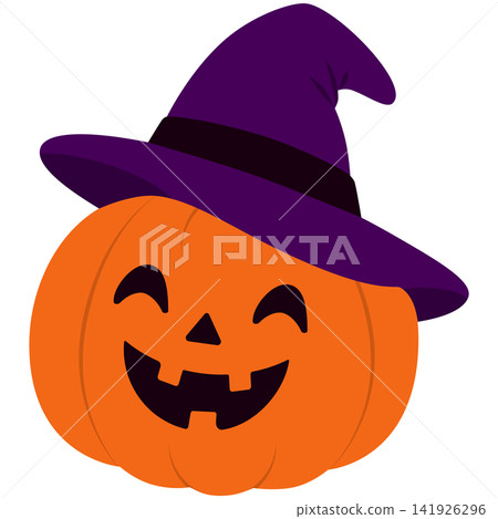 Cute Halloween Pumpkin Wearing Purple Witch Hat Autumn Illustration Cute Halloween Pumpkin Wearing Purple Witch Hat Autumn Illustration 141926296
